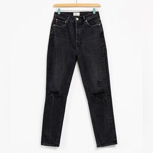 AGOLDE Nico High Rise Slim Straight Jeans Washed Black Distressed Button‎ Fly 29